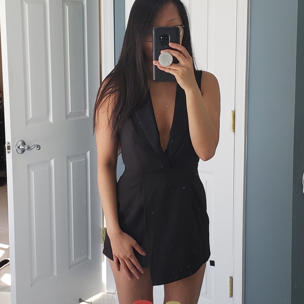 Missguided black plunge tuxedo romper